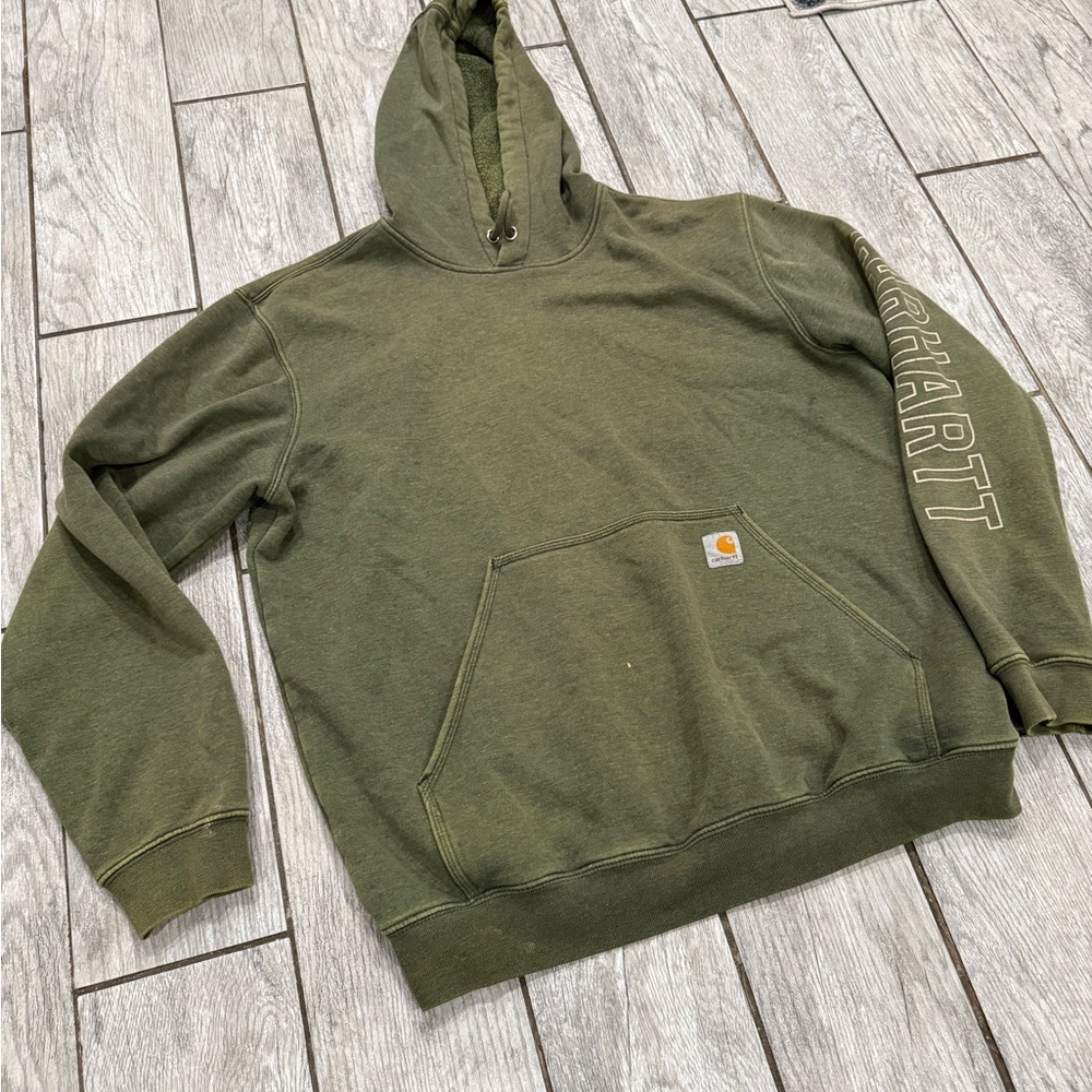Carhartt  Hooded Sweatshirt - Olive Green men’s size L - Picture 2 of 8